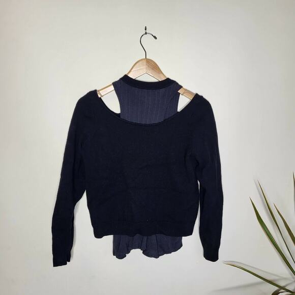 Derek Lam 10 Crosby Long Sleeve Shoulder Cut-Out Ruffle Hem Sweater - Black - Picture 4 of 10